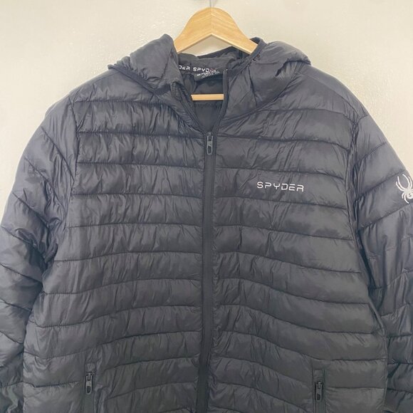 Spyder Packable Puffer Jacket w Hood Black - Picture 2 of 13